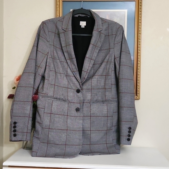 Double Button Blazer Size Medium Career Contemporary Preppy Plaid Glam Formal - Picture 6 of 9